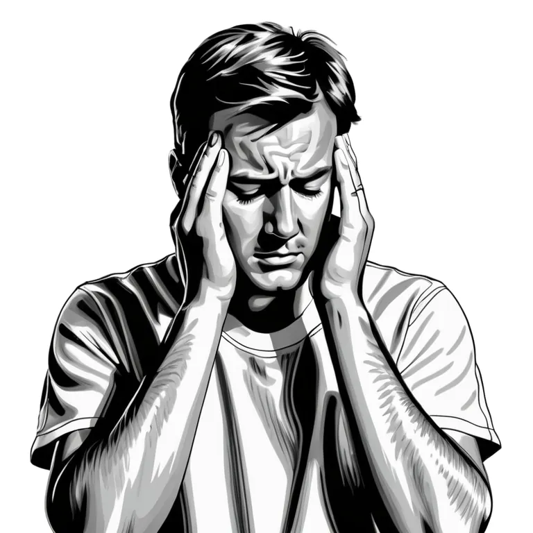 Migraine sufferer holding his head because of headache pain